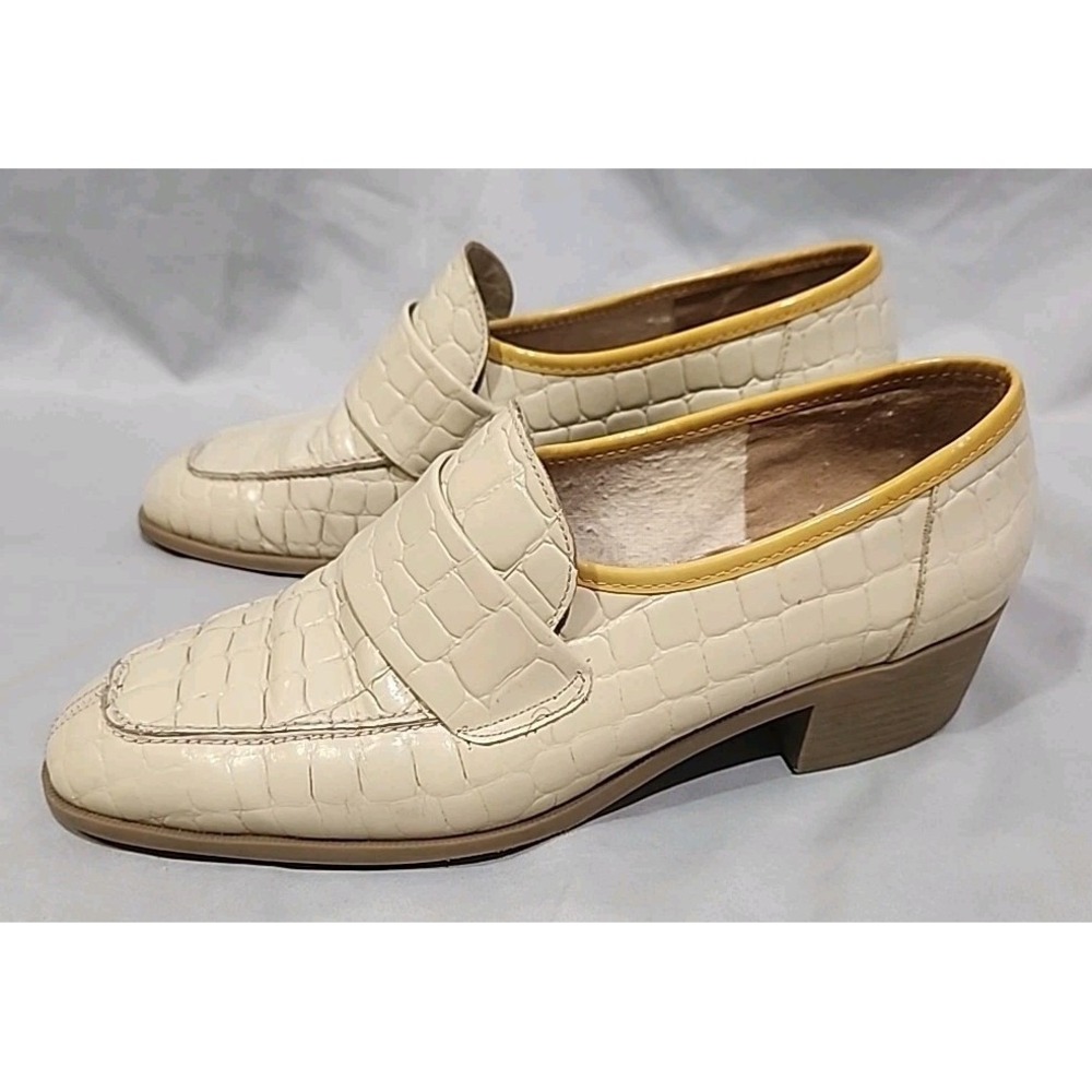 Vintage Y2K Calico Faux Alligator Cream Loafers With Heel Womens 9M